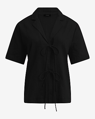 Linen-Blend Short Sleeve Tie Front Shirt - image 4