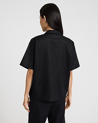 Linen-Blend Short Sleeve Tie Front Shirt - image 2