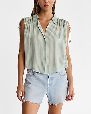 Cinched Tie Sleeve Cropped Shirt