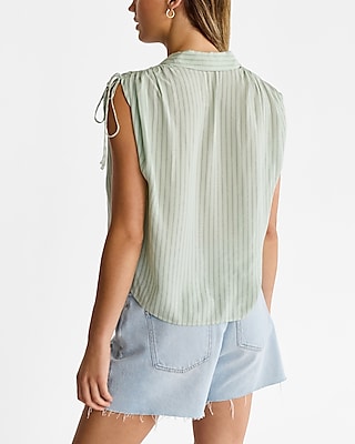 Cinched Tie Sleeve Cropped Shirt