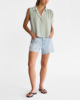 Cinched Tie Sleeve Cropped Shirt