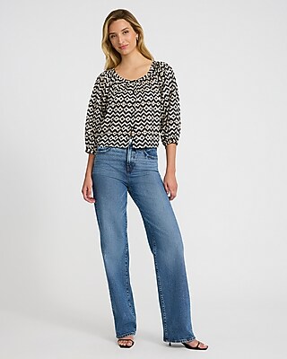 Cotton Voile Printed Scoop Neck Balloon Sleeve Button Front Top - image 3