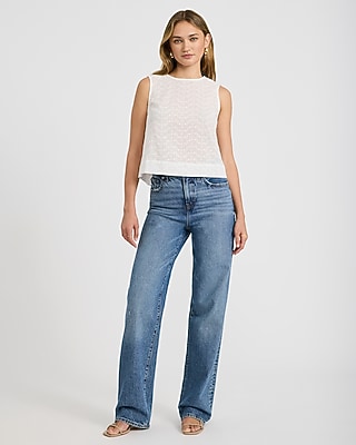 Cotton Eyelet Crew Neck Button Back Tank - thumbnail 4