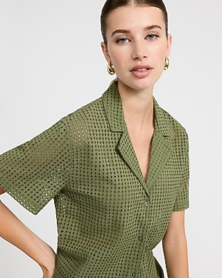 Cotton Eyelet Short Sleeve Shirt