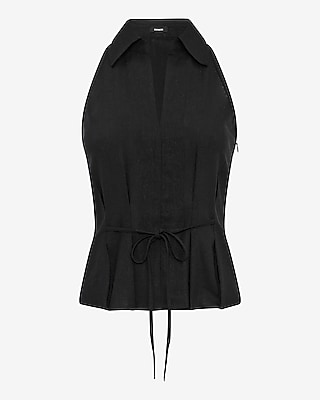Summer-Blend Linen V-Neck Reversible Tie Waist Tank