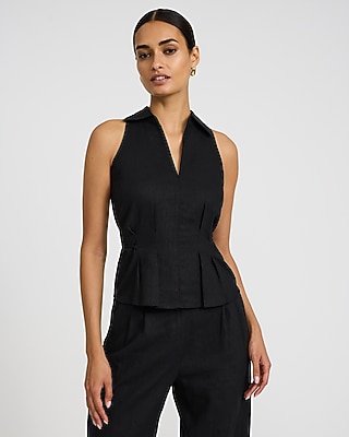Summer-Blend Linen V-Neck Reversible Tie Waist Tank