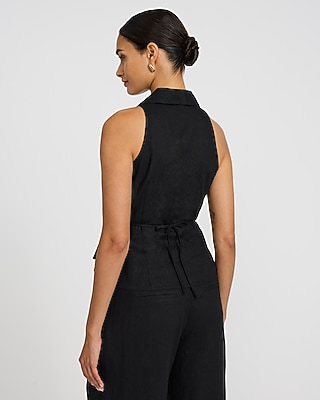 Summer-Blend Linen V-Neck Reversible Tie Waist Tank