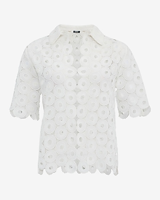 Crochet V-Neck Short Sleeve Shirt
