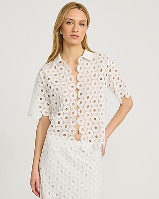 Crochet V-Neck Short Sleeve Shirt