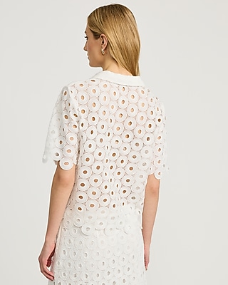 Crochet V-Neck Short Sleeve Shirt
