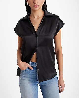 Satin Cap Sleeve Button Up Shirt