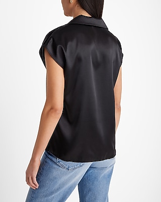 Satin Cap Sleeve Button Up Shirt