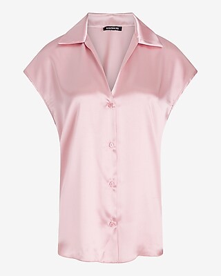 Satin Cap Sleeve Button Up Shirt