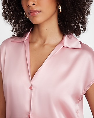 Satin Cap Sleeve Button Up Shirt