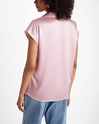 Satin Cap Sleeve Button Up Shirt