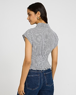 Gingham Short Sleeve Ruffle Hem Shirt - image 2