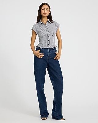 Gingham Short Sleeve Ruffle Hem Shirt - image 3