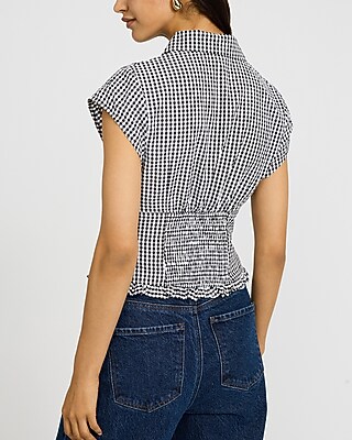 Gingham Short Sleeve Ruffle Hem Shirt - image 5