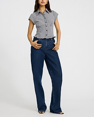 Gingham Short Sleeve Ruffle Hem Shirt - image 4
