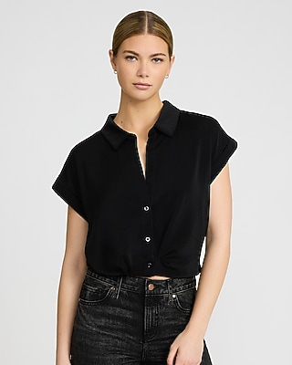Short Sleeve Elastic Hem Tuck Shirt - image 5