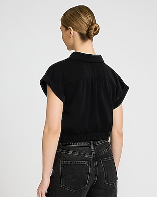 Short Sleeve Elastic Hem Tuck Shirt