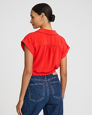 Short Sleeve Elastic Hem Tuck Shirt - image 3