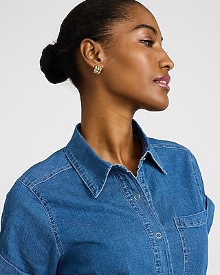 Denim Short Sleeve Snap Front Shirt - image 2