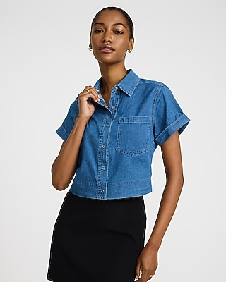 Denim Short Sleeve Snap Front Shirt - image 5
