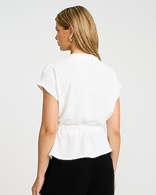 Collarless Short Sleeve Tie Waist Shirt - image 2