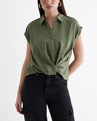 Short Cuff Sleeve Twist Front Shirt - image 2