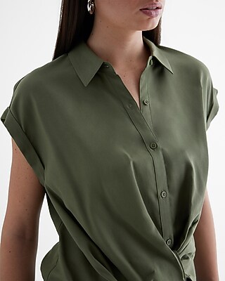 Short Cuff Sleeve Twist Front Shirt - image 3