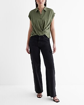 Short Cuff Sleeve Twist Front Shirt - image 5