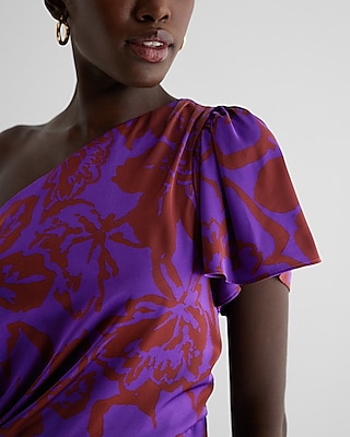 Satin Printed One Shoulder Tie Waist Top