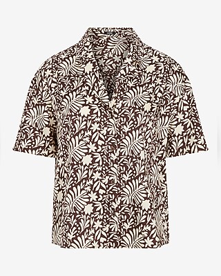 BOXY SS CROPPED SHIRT SHELDON ABSTRACT 9709453:PRINT-BROWN:L