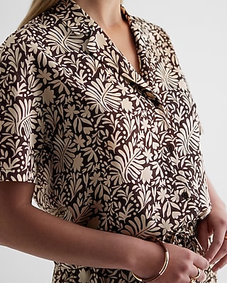 BOXY SS CROPPED SHIRT SHELDON ABSTRACT 9709453:PRINT-BROWN:L