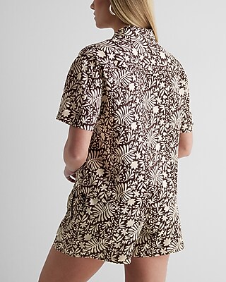 BOXY SS CROPPED SHIRT SHELDON ABSTRACT 9709453:PRINT-BROWN:L