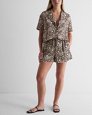 BOXY SS CROPPED SHIRT SHELDON ABSTRACT 9709453:PRINT-BROWN:L