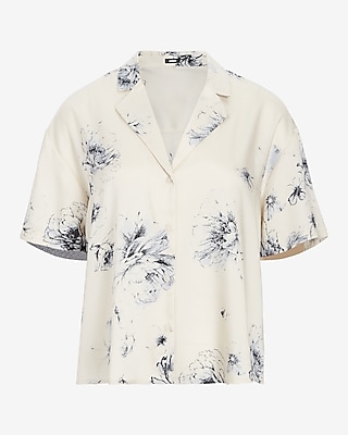 Floral Short Sleeve Button Up Boxy Shirt