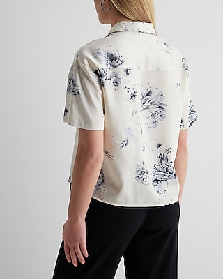 Floral Short Sleeve Button Up Boxy Shirt