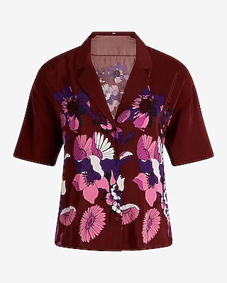 Floral Short Sleeve Button Up Boxy Shirt
