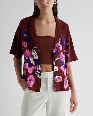 Floral Short Sleeve Button Up Boxy Shirt