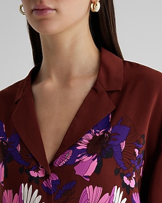 Floral Short Sleeve Button Up Boxy Shirt