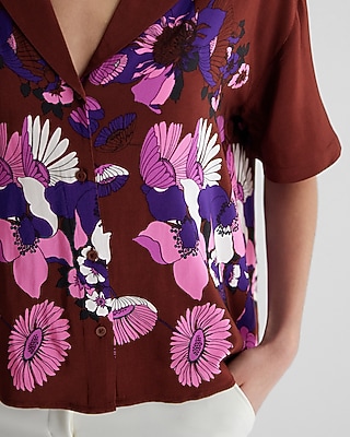 Floral Short Sleeve Button Up Boxy Shirt