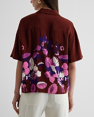 Floral Short Sleeve Button Up Boxy Shirt
