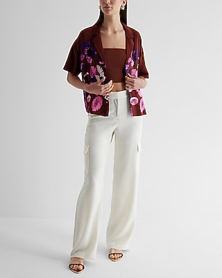 Floral Short Sleeve Button Up Boxy Shirt