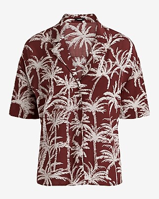 Printed Short Sleeve Button Up Boxy Shirt
