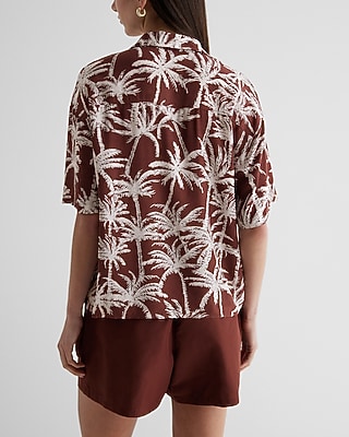 Printed Short Sleeve Button Up Boxy Shirt