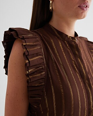 GRAMERCY RUFFLE BLOUSE COTTON STRIPE BROWN 9709749:STRIPE-BROWN:XS