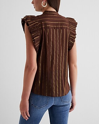 GRAMERCY RUFFLE BLOUSE COTTON STRIPE BROWN 9709749:STRIPE-BROWN:XS