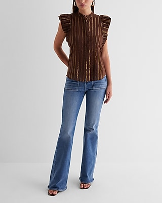GRAMERCY RUFFLE BLOUSE COTTON STRIPE BROWN 9709749:STRIPE-BROWN:XS